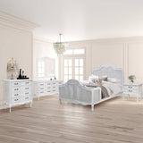 Alice King Size Bed Frame Rattan Timber Wood Mattress Base Distressed White