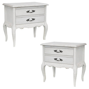 Alice 2pc Set Bedside 2 Drawers Storage Cabinet Side End Table Distressed White