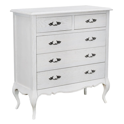 Alice Tallboy 5 Chest of Drawers Storage Cabinet Distressed White