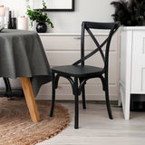 Rustica 6pc Set Dining Chair X-Back Solid Timber Wood Seat Black