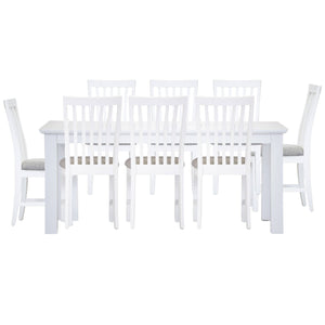 Laelia 9pc Dining Set 220cm Table 8 Chair Acacia Wood Coastal Furniture - White