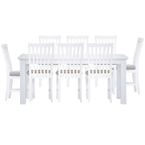 Laelia 9pc Dining Set 220cm Table 8 Chair Acacia Wood Coastal Furniture - White