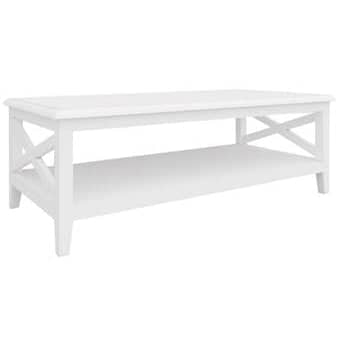 Daisy Coffee Table 120cm Glass Top Solid Acacia Wood Hampton Furniture - White