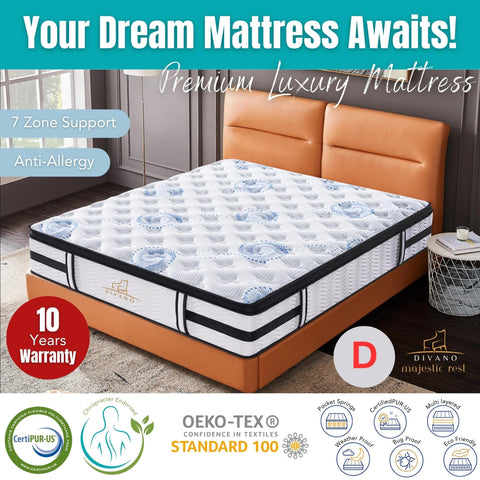 Majestic Rest Double 7 Zones Luxury Premium Firm Pocket Spring 34cm Mattress