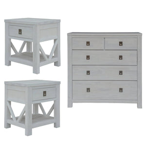 Myer 3pc Set 2 Bedside Tallboy Storage Cabinet Side End Table White Wash