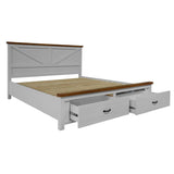 Grandy Bed Frame Quen Size Timber Mattress Base With Storage Drawer White Brown