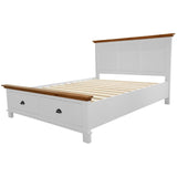 Virginia Queen Bed Frame Size Mattress Base with Drawer Solid Pine Timber -White