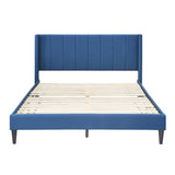 Samson Double Bed Winged Headboard Fabric Upholstered - Blue