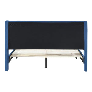 Samson Queen Bed Winged Headboard Fabric Upholstered - Blue