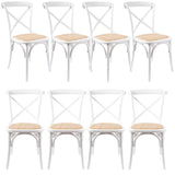 Aster Crossback Dining Chair Set of 8 Solid Birch Timber Wood Ratan Seat - White