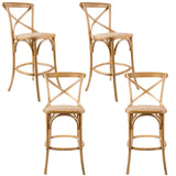 Aster 4pc Crossback Bar Stools Dining Chair Solid Birch Timber Rattan Seat - Oak