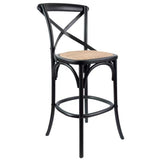 Aster Crossback Bar Stools Dining Chair Solid Birch Timber Rattan Seat - Black