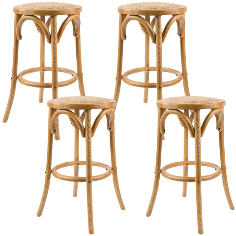 Aster 4pc Round Bar Stools Dining Stool Chair Solid Birch Wood Rattan Seat Oak