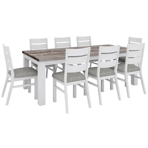 Plumeria 9pc Dining Set 225cm Table 8 Chair Solid Acacia Wood - White Brush