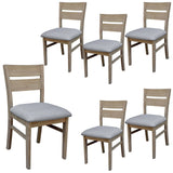 Tyler 6pc Set Dining Chair Fabric Seat Solid Acacia Timber Wood Brushed Smoke