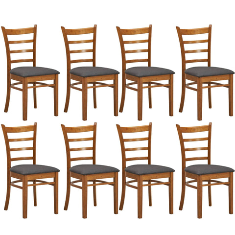 Linaria Dining Chair Set of 8 Crossback Solid Rubber Wood Fabric Seat - Walnut