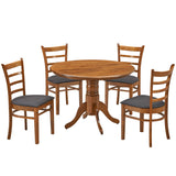 Linaria 5pc Dining Set 106cm Round Pedestral Table 4 Fabric Seat Chair - Walnut