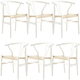 Anemone  Set of 6 Wishbone Dining Chair Beech Timber Replica Hans Wenger - White