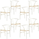 Anemone  Set of 8 Wishbone Dining Chair Beech Timber Replica Hans Wenger - White