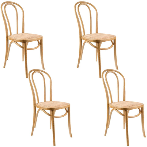 Azalea Arched Back Dining Chair Set of 4 Solid Elm Timber Wood Rattan Seat - Oak