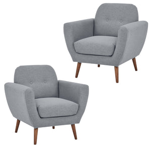 Lilliana Set of 2 Sofa Arm Chair Fabric Uplholstered Lounge Couch - Light Grey
