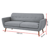 Lilliana 3 Seater Sofa Fabric Uplholstered Lounge Couch - Light Grey
