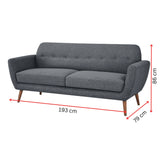 Lilliana 3 + 2 + 1 Seater Sofa Fabric Uplholstered Lounge Couch - Dark Grey