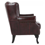 Max Chesterfield Winged Armchair Ottoman Footstool Sofa Leather Antique Red