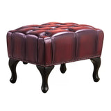 Max Chesterfield Winged Armchair Ottoman Footstool Sofa Leather Antique Red