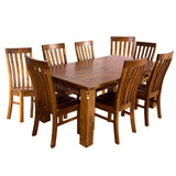 Teasel 9pc Dining Set 210cm Table 8 Chair Solid Pine Wood Timber - Rustic Oak