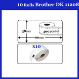 10 Rolls DK11208 DK 11208 For Brother Large Address Thermal LABELS 38x90mm