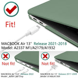 MacBook Air 13 Inch Case 2022 2021 2020 2019 2018, A1932, A2179, A2337 Shell Case Keyboard Cover Dark Green