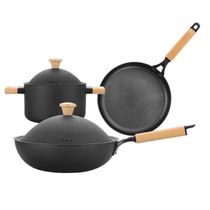 6Pcs Cookware Set Non-Stick Soup Pot Wok Fry Pan Lid Kitchen Kitchen Restaurant Cookware