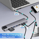 8in1 USB C Adapter 4K HDMI PD USB C Port USB 3.0 RJ45 SD/TF Card Reader Docking Station MacBook Ipad Pro Laptop