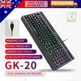 RGB Gaming Keyboard 8 Mode Light Effect 19 Game Anti Ghosting Keys 6 Function AU