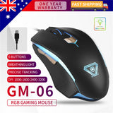 Gaming Mouse Rainbow Wired Breathing LED 6 Buttons DPI Switch Hi Performance PC