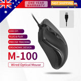 Wired Optical Mouse USB 2.0 interface Plug and Play 1000 Resolution 3 Buttons AU