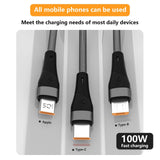 Mobax Nylon Woven 100W Super Fast Charging 3-in-1 USB Charger Charging Cable Black