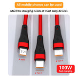 Mobax Nylon Woven 100W Super Fast Charging 3-in-1 USB Charger Charging Cable Red