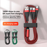 Mobax Nylon Woven Lamp 100W Fast Charging 3-in-1 Charger Cable For Apple Samsung Red