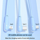 Mobax Elbow Liquid Silicone Fast Charging Three-In-One Fast Charging Data Cable Blue