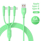 Mobax Elbow Liquid Silicone Fast Charging Three-In-One Fast Charging Data Cable Green