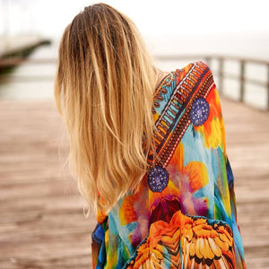 Linen Connections Trendy Silk Kaftan For Women Long Caftan Resort Wear Vacation Beach Dress Boho Silk Dress Kaftan Floral Print Silk Kaftan Gift For Her | Multicolor