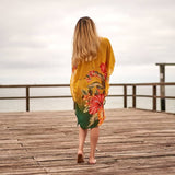 Linen Connections Trendy Silk Kaftan For Women Long Caftan Resort Wear Vacation Beach Dress Boho Silk Dress Kaftan Floral Print Silk Kaftan Gift For Her | Yellow