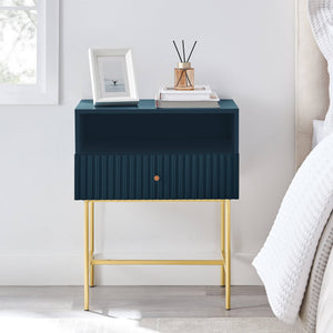 Lucia Slender Fluted Bedside Tabel In Blue