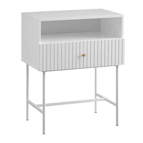 Lucia Slender Fluted Bedside Tabel In White