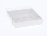 100 Pack of 10cm Square Invitation Coaster Favor Function product Presentation Cookie Biscuit Patisserie Gift Box - 2cm deep - White Card with Clear Slide On PVC Lid