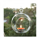 4 x Hanging Clear Glass Ball Tealight Candle Holder  - 8cm Diameter / High - Wedding Globe Decoration Terrarium Succulent Plant Mini Garden Holder Decor Craft Gift