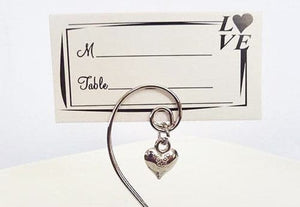 100 Bulk Buy Pack of Silver Wedding Kissing Bell Name Card Stand Holder with Heart in Ring Bomboniere Favour Gift