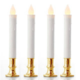 20 Pack Taper Stick White Battery Candle - Natural Flame Light Colour No Flicker - Gold Stand Base